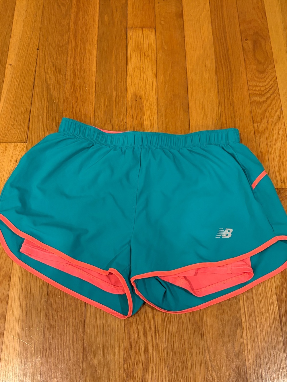 New Balance Teal Athletic Shorts with Coral Under Shorts (Size XS)